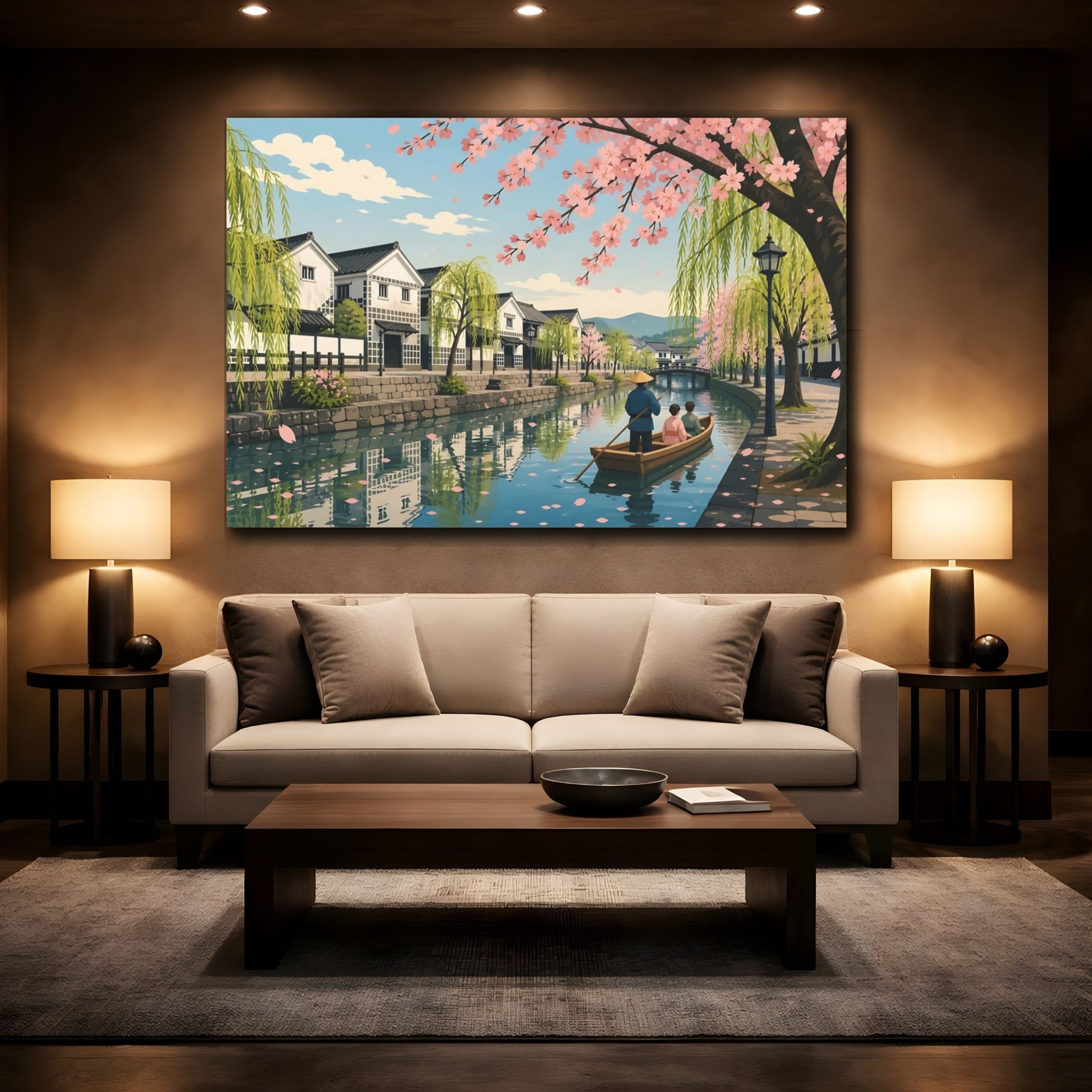 Mockup 2. Cherry Blossom Canal Ride shown as canvas print