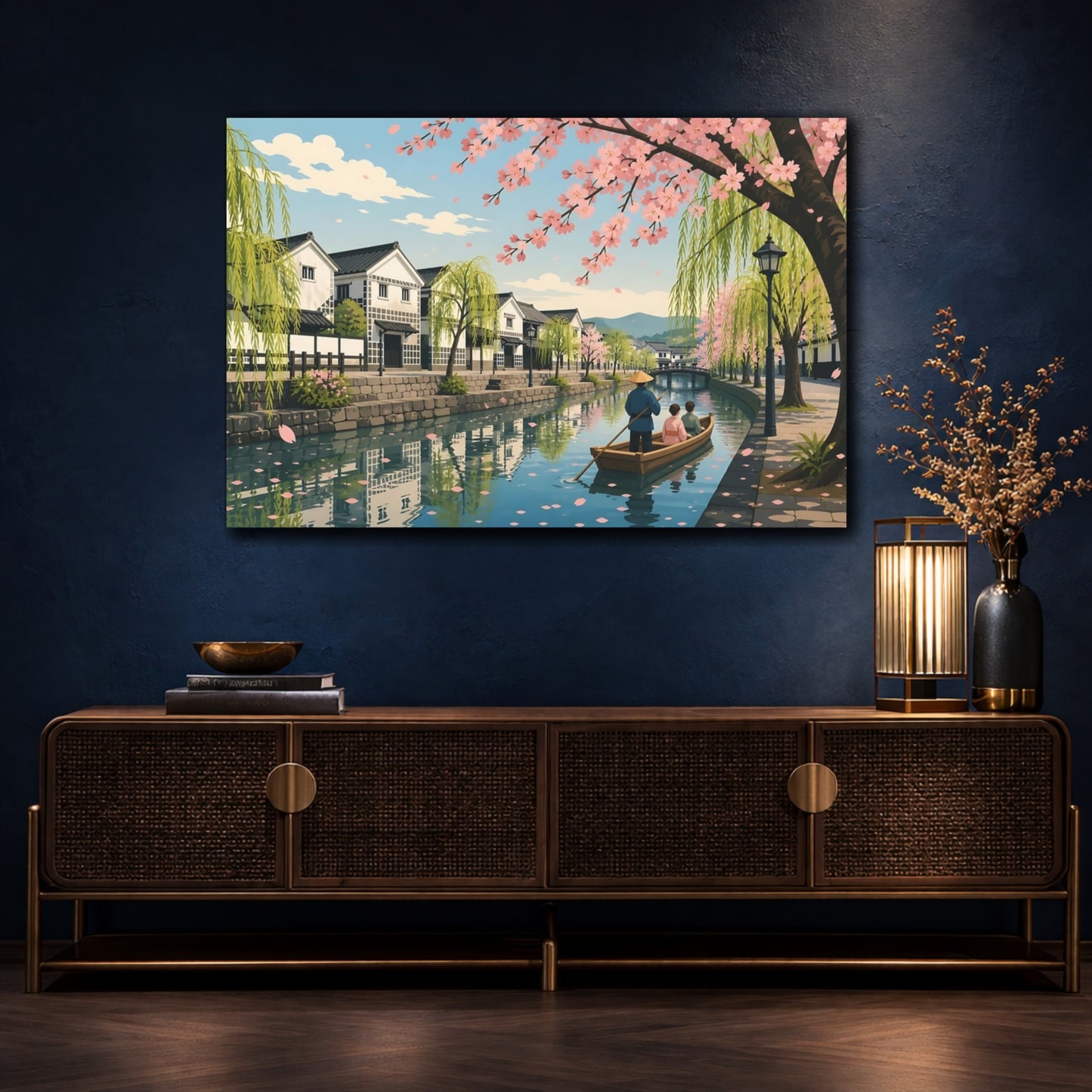 Mockup 4. Cherry Blossom Canal Ride shown as canvas print