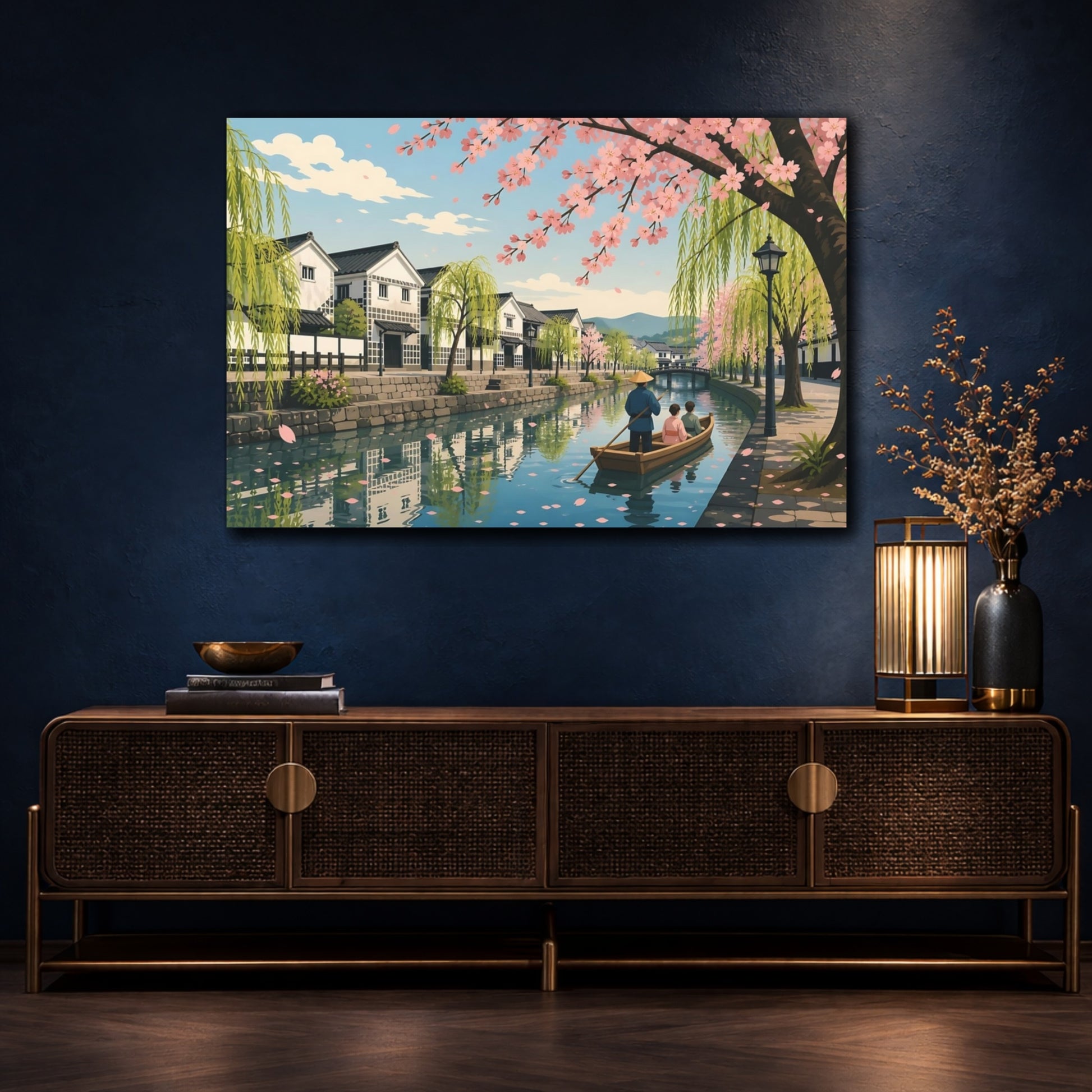 Mockup 4. Cherry Blossom Canal Ride shown as canvas print