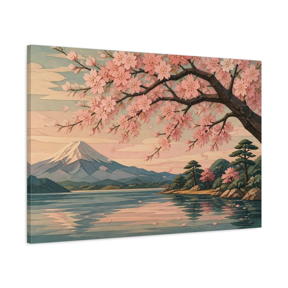 Main Mockup. Cherry Blossom Lakeview shown as canvas print