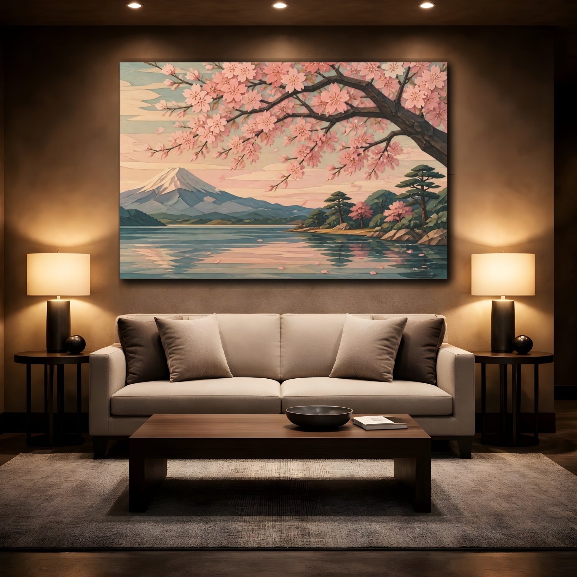 Mockup 2. Cherry Blossom Lakeview shown as canvas print