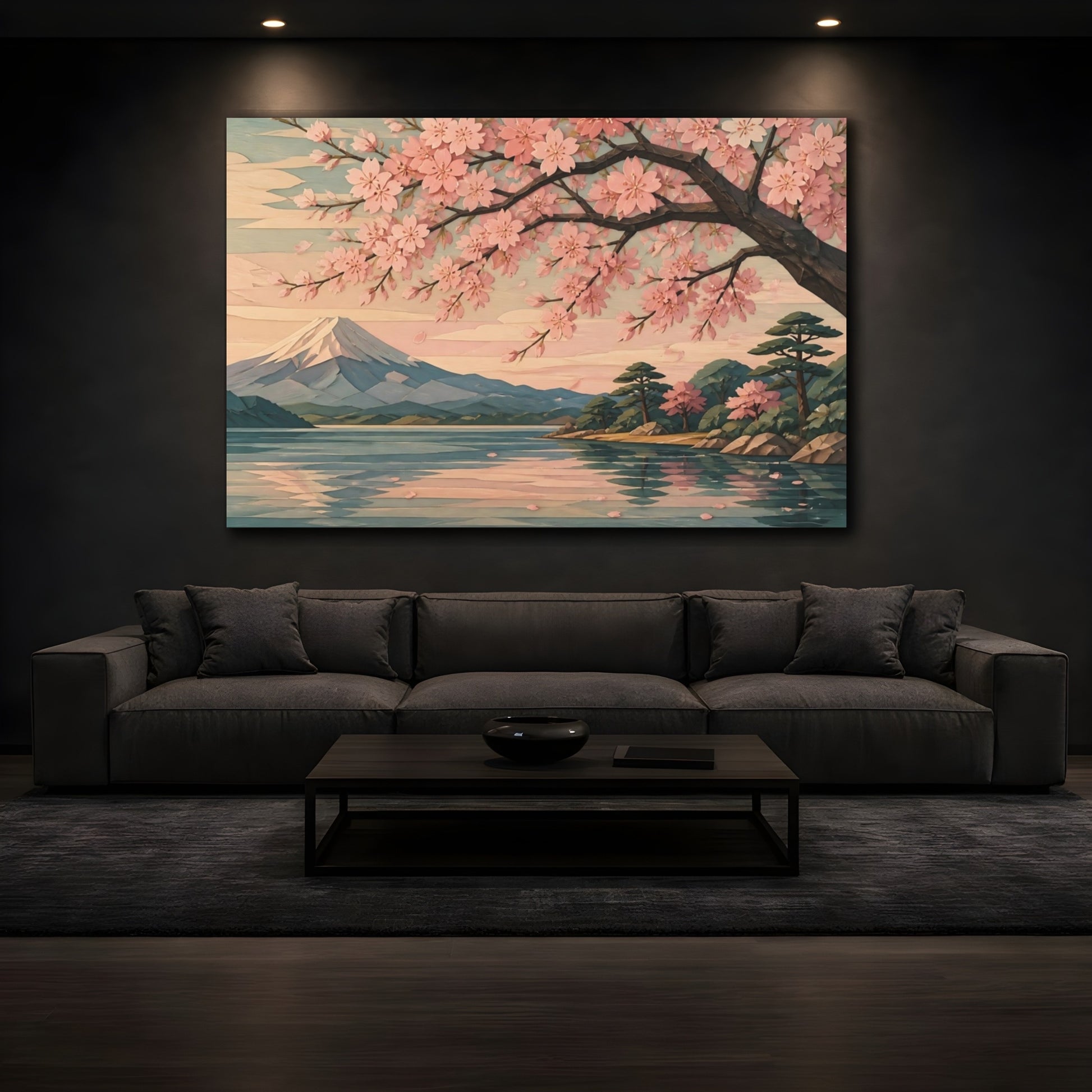 Mockup 3. Cherry Blossom Lakeview shown as canvas print