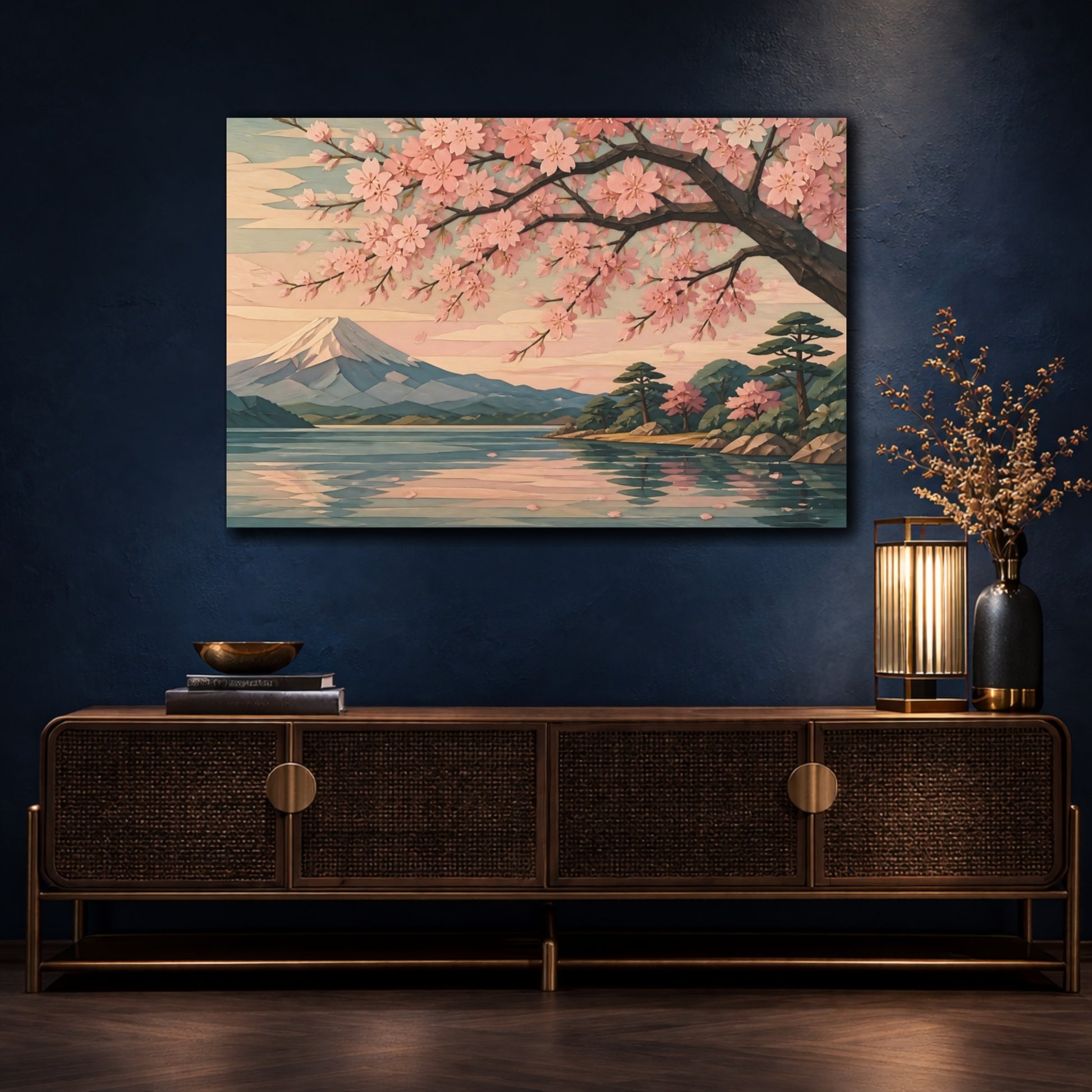 Mockup 4. Cherry Blossom Lakeview shown as canvas print