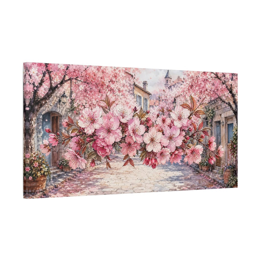 Main Mockup. Cherry Blossom Lane shown as canvas print