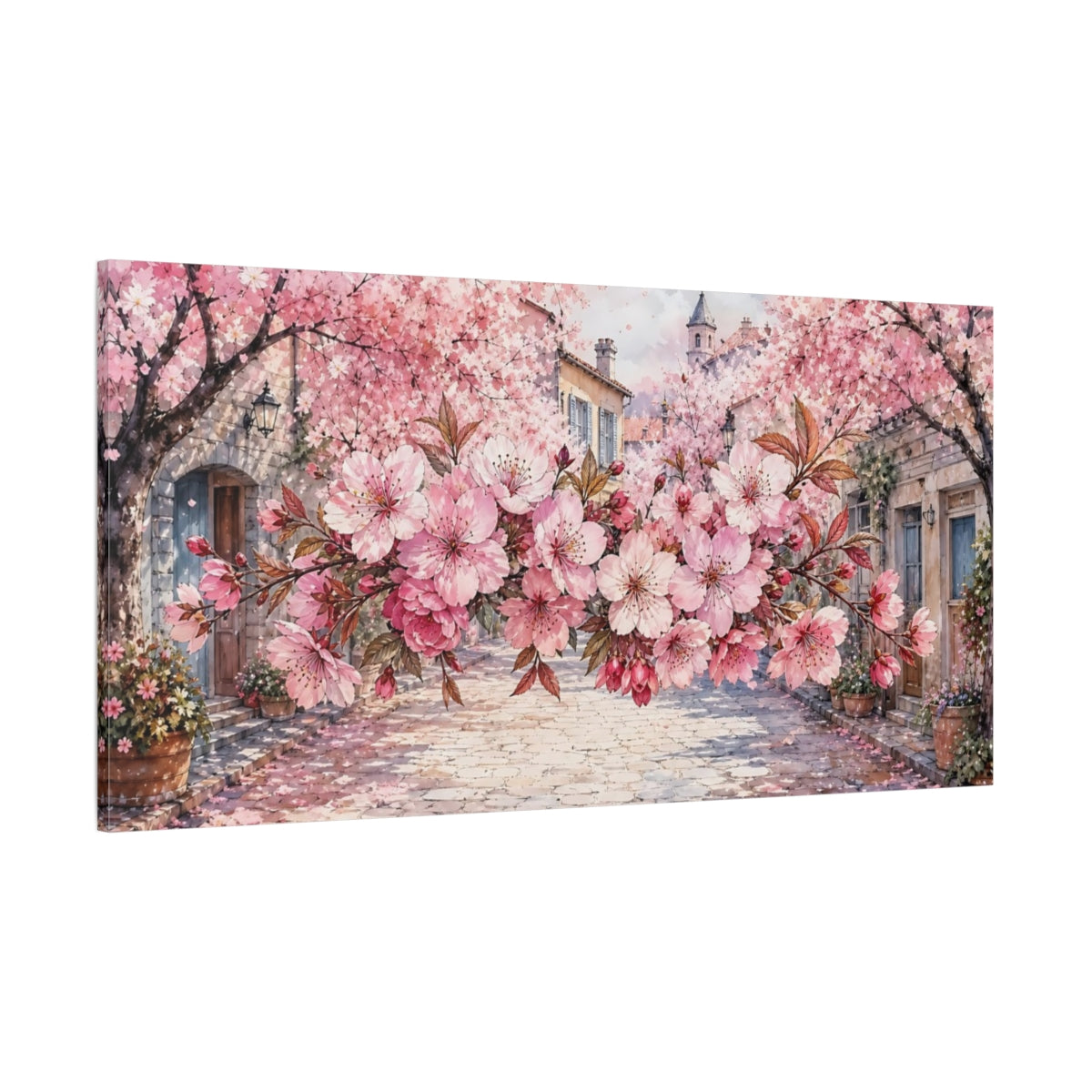Side Mockup 2. Cherry Blossom Lane shown as canvas print