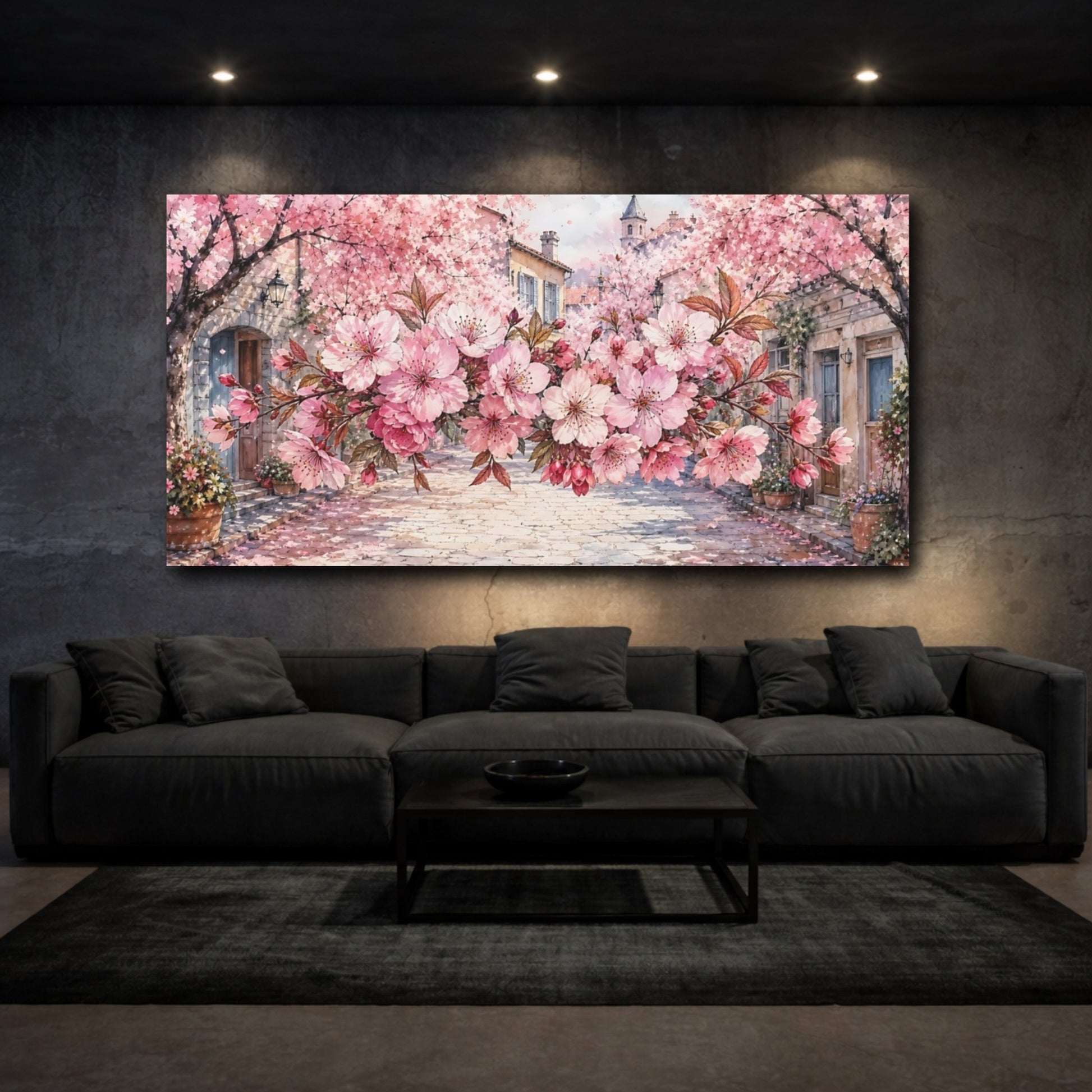 Mockup 3. Cherry Blossom Lane shown as canvas print
