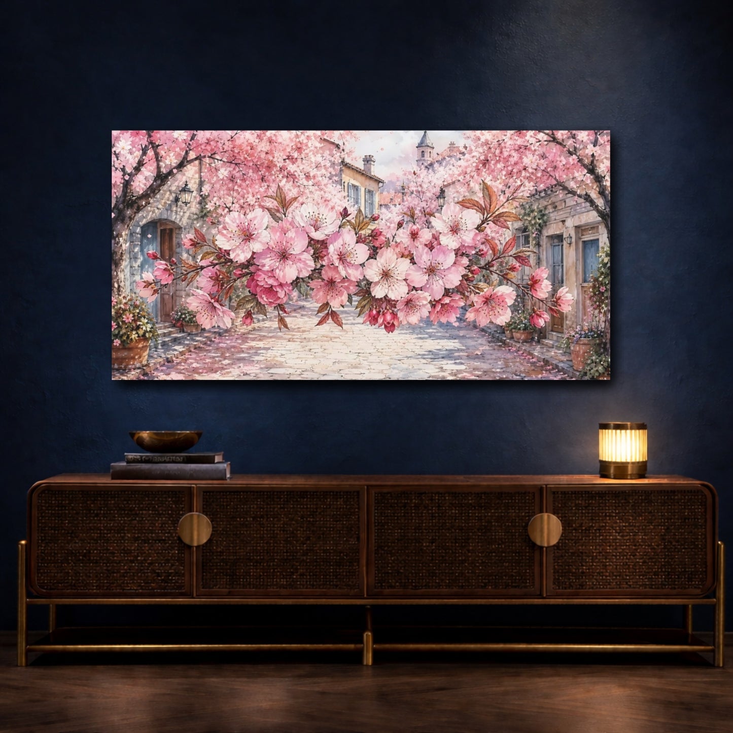 Mockup 4. Cherry Blossom Lane shown as canvas print