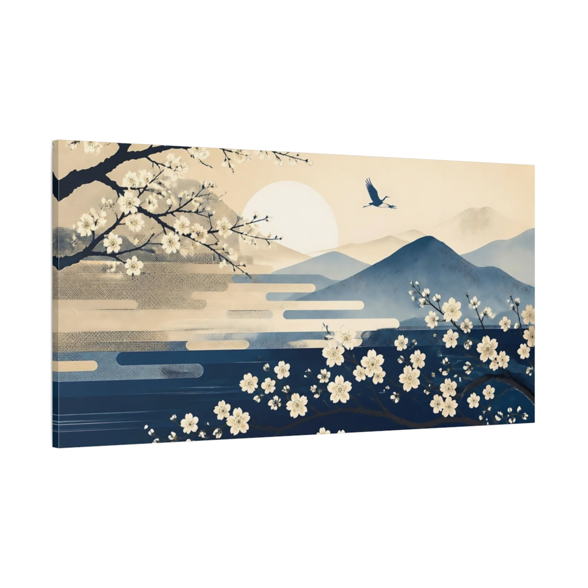 Side Mockup 2. Cherry Blossom Sunrise shown as canvas print