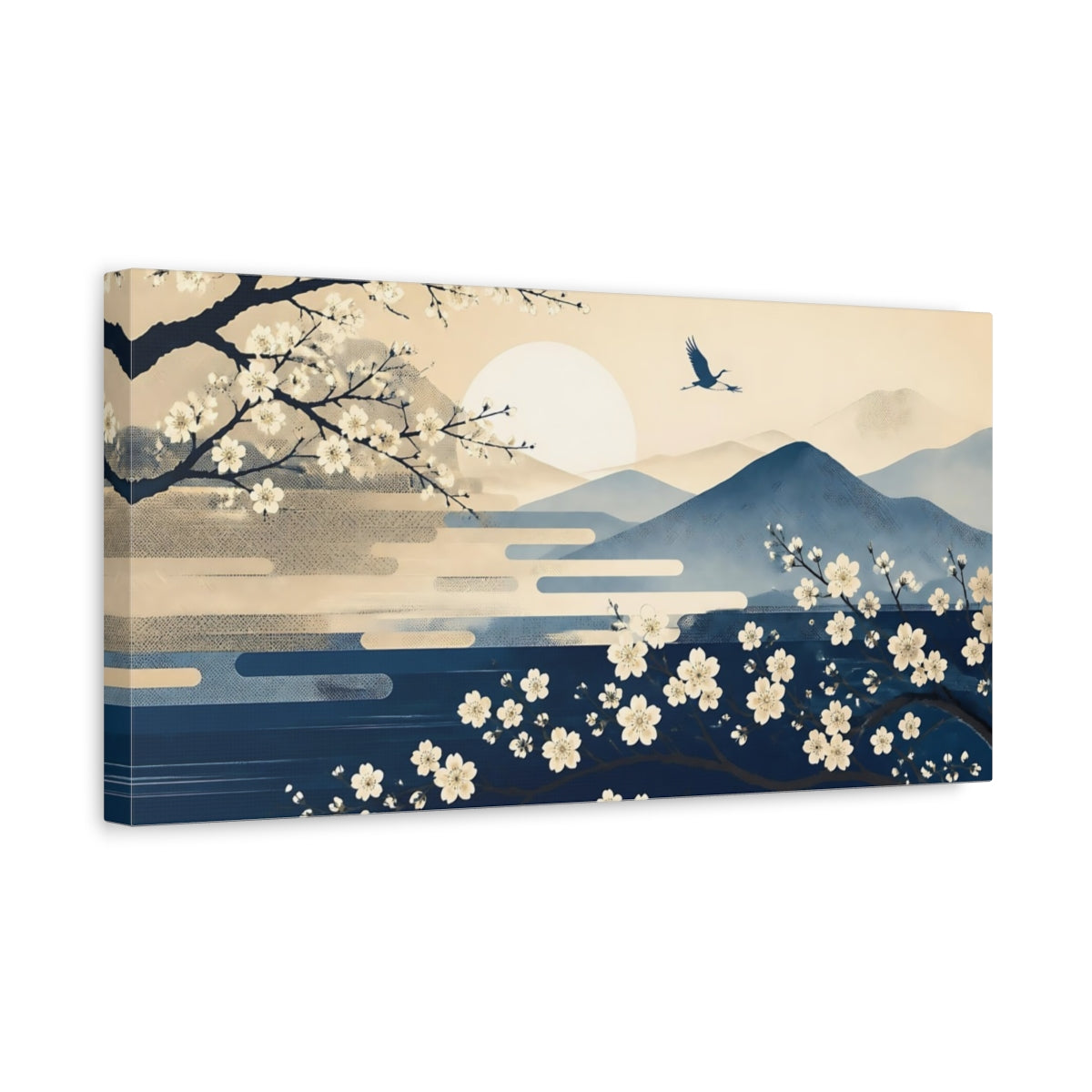 Side Mockup 3. Cherry Blossom Sunrise shown as canvas print