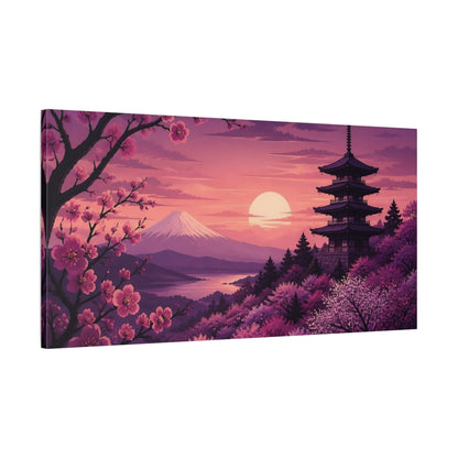Main Mockup. Cherry Blossom Sunset Pagoda shown as canvas print