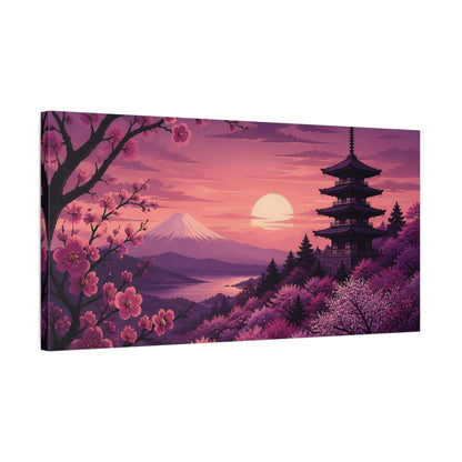 Side Mockup 1. Cherry Blossom Sunset Pagoda shown as canvas print