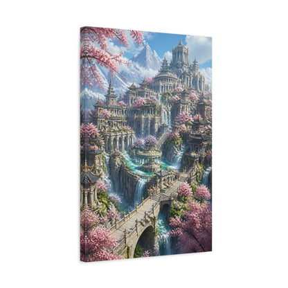 Side Mockup 3. Cherry Blossom Temple City shown as canvas print
