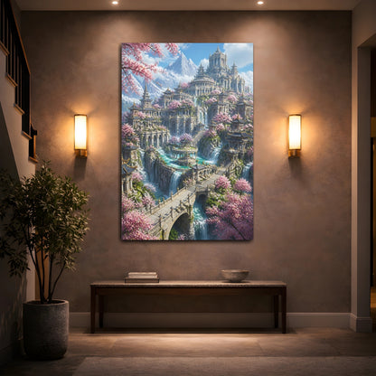 Mockup 2. Cherry Blossom Temple City shown as canvas print
