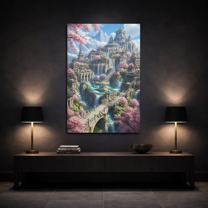 Mockup 3. Cherry Blossom Temple City shown as canvas print