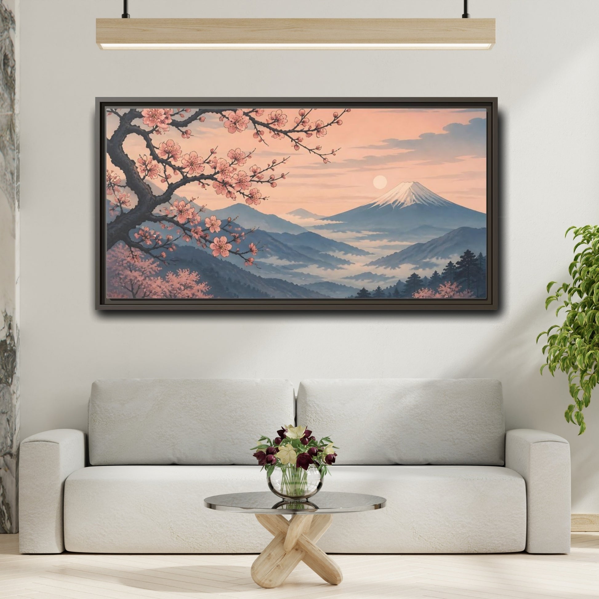 Mockup 2. Cherry Blossoms At Dawn shown as framed canvas print