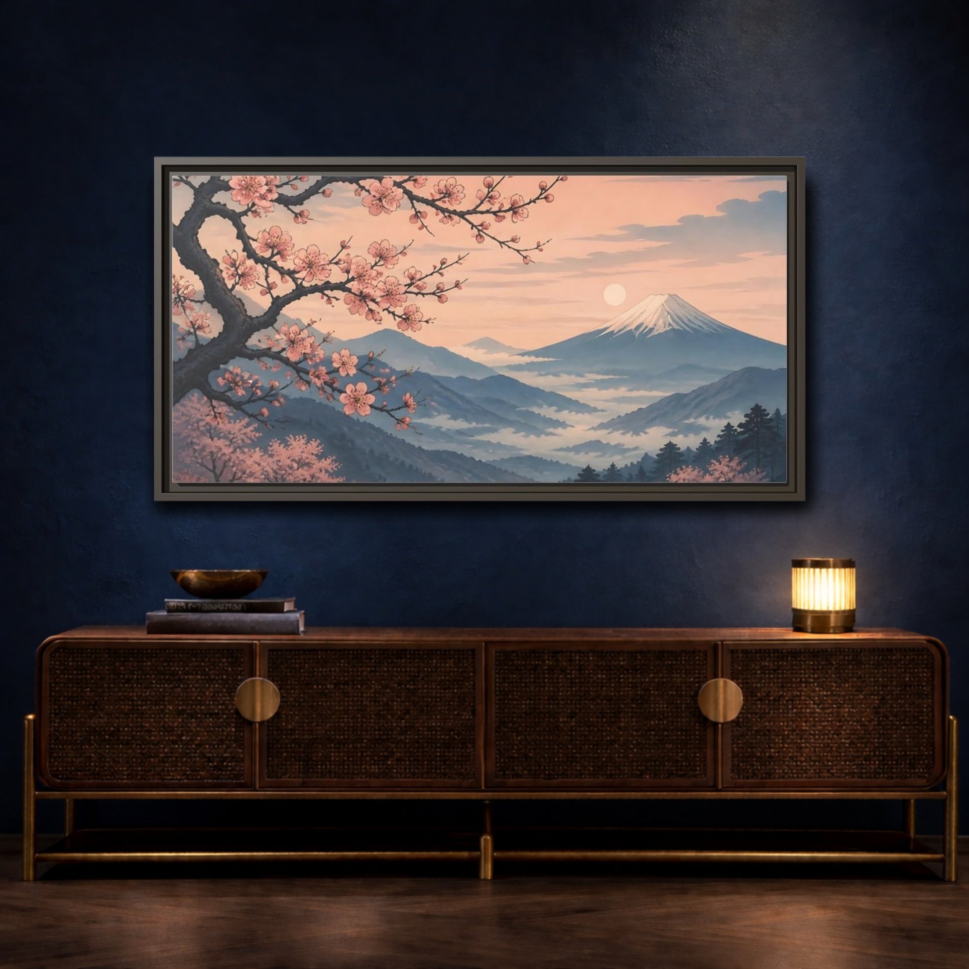 Mockup 4. Cherry Blossoms At Dawn shown as framed canvas print