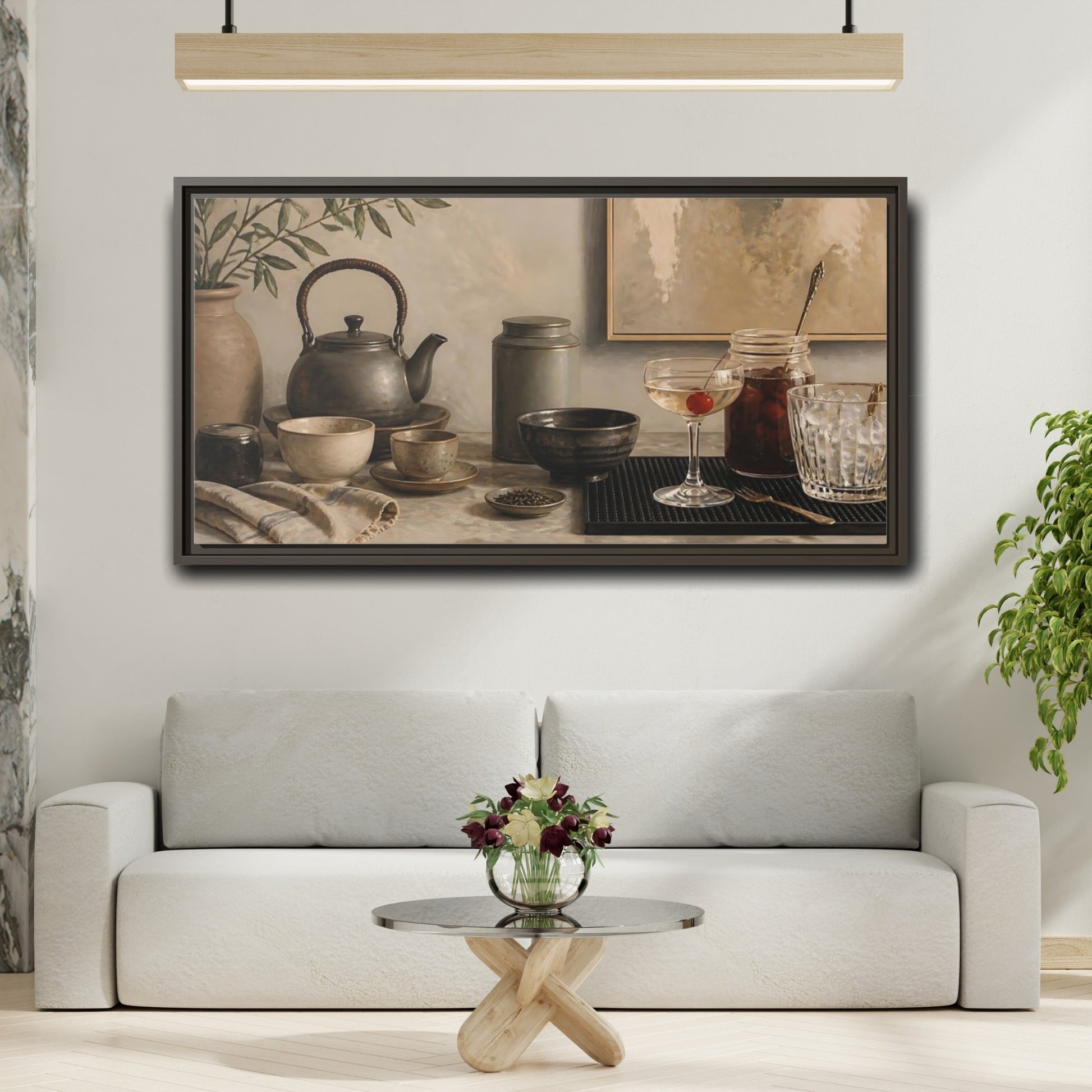 Mockup 2. Cherry Cocktail & Teapot shown as framed canvas print