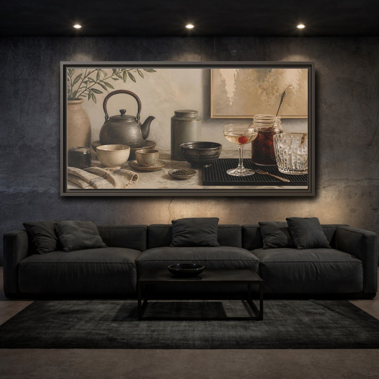 Mockup 3. Cherry Cocktail & Teapot shown as framed canvas print