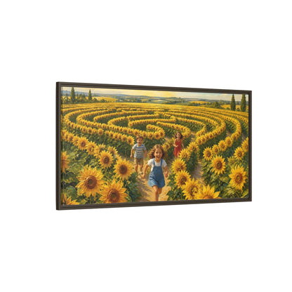 Side Mockup 4. Children In Sunflower Maze shown as framed canvas print