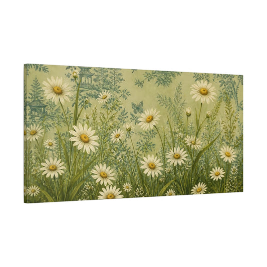 Main Mockup. Chinoiserie Daisy Meadow shown as canvas print
