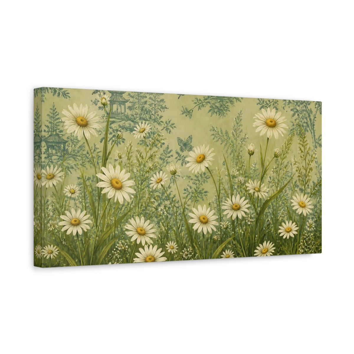 Side Mockup 3. Chinoiserie Daisy Meadow shown as canvas print
