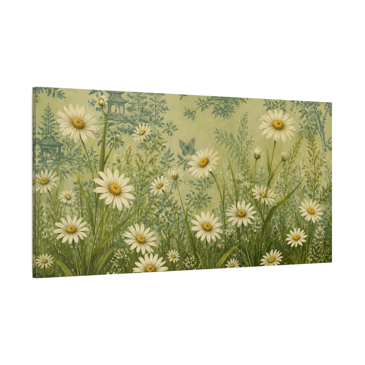 Side Mockup 2. Chinoiserie Daisy Meadow shown as canvas print