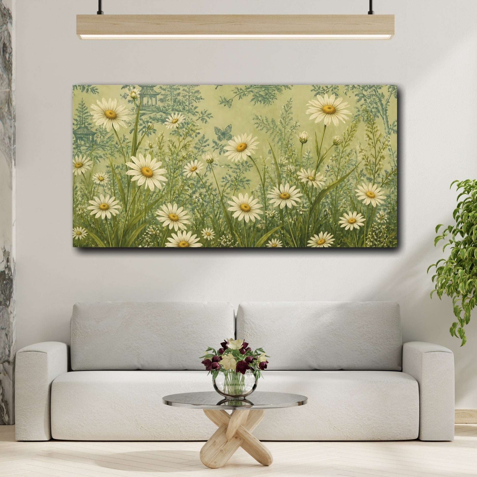 Mockup 2. Chinoiserie Daisy Meadow shown as canvas print