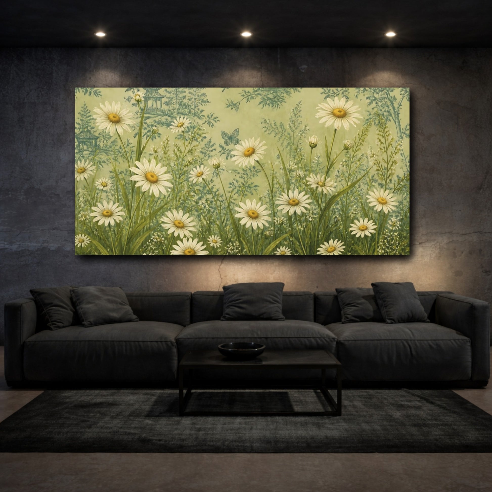 Mockup 3. Chinoiserie Daisy Meadow shown as canvas print