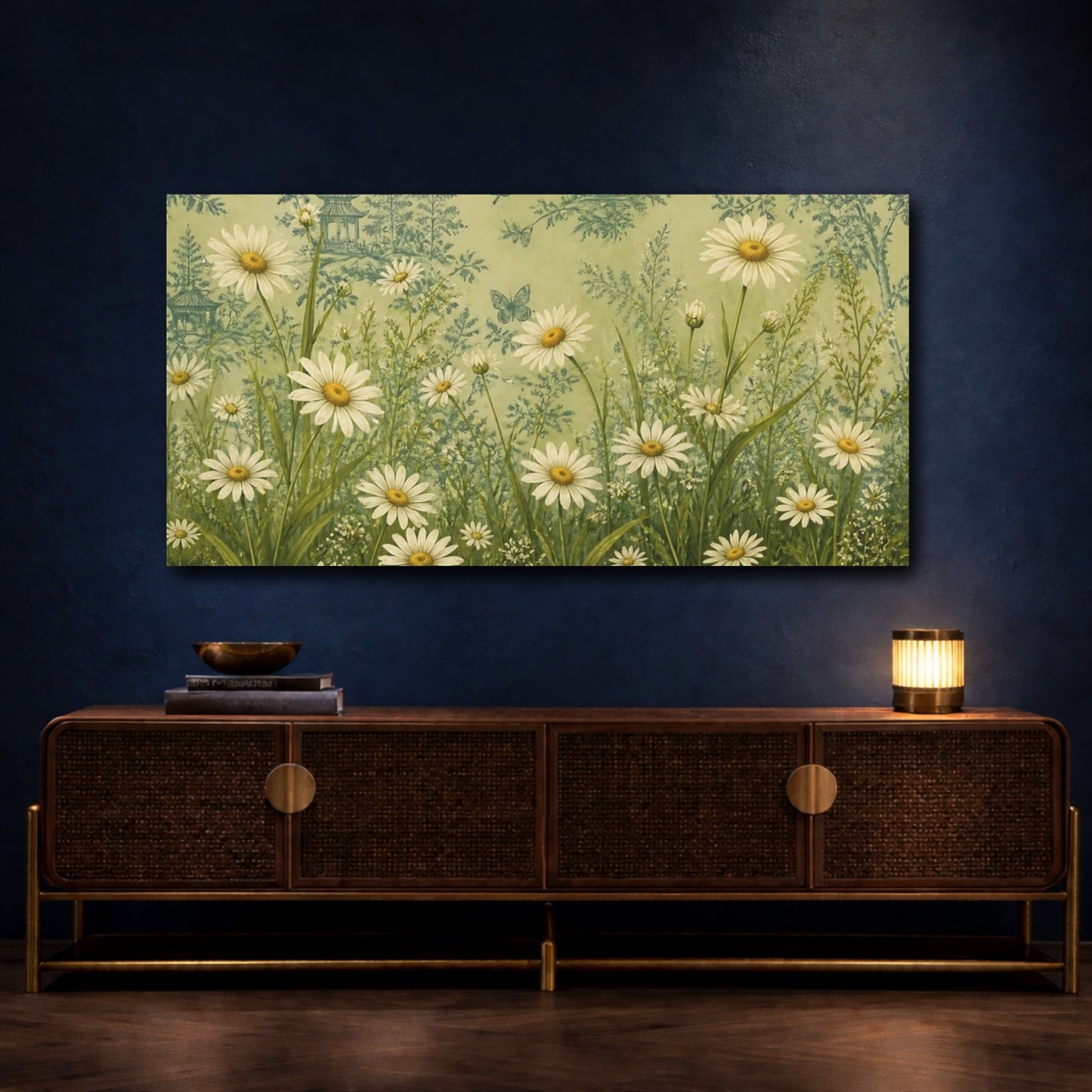 Mockup 4. Chinoiserie Daisy Meadow shown as canvas print