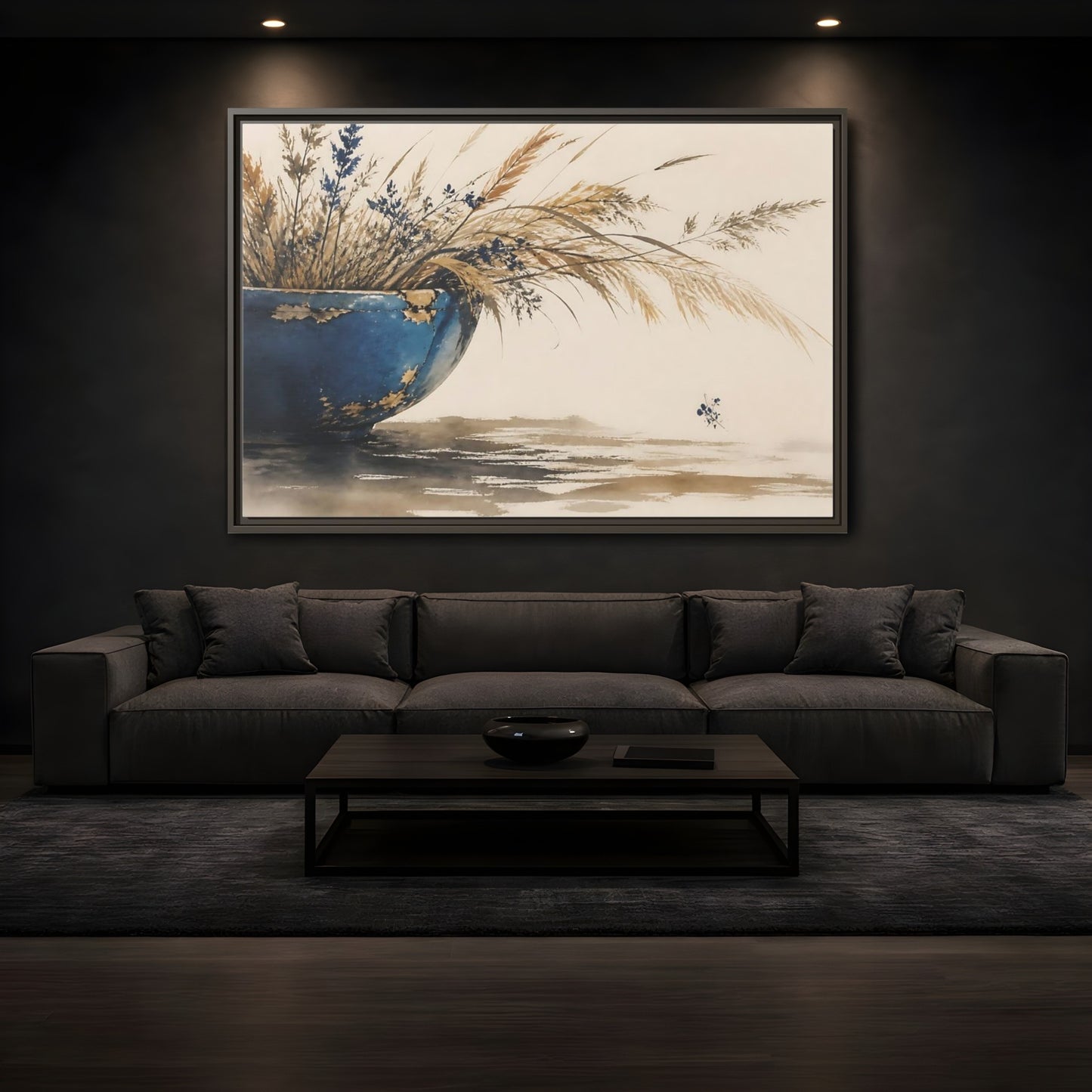 Mockup 3. Chipped Blue Bowl With Grasses shown as framed canvas print