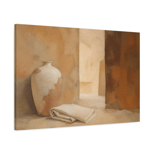 Main Mockup. Chipped Vase And Towel shown as canvas print