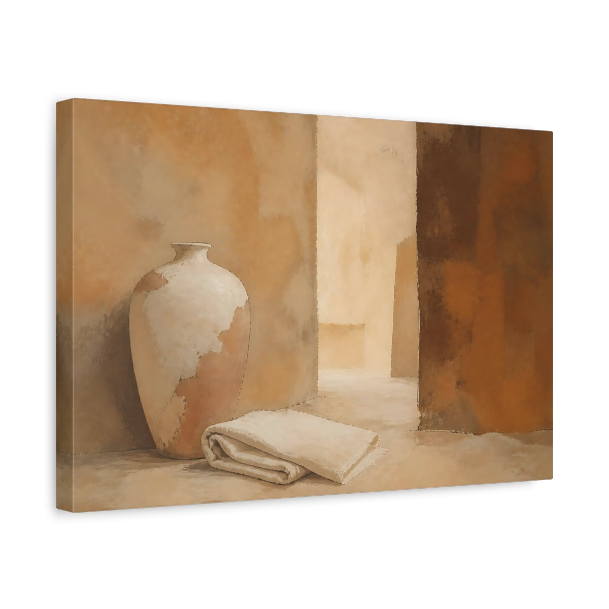Side Mockup 4. Chipped Vase And Towel shown as canvas print
