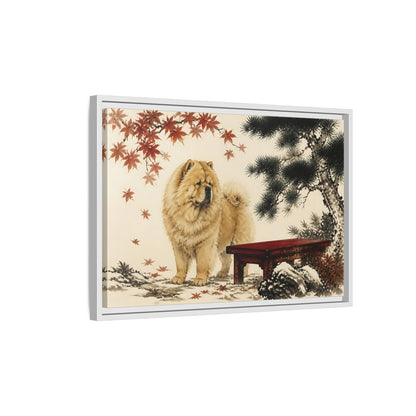 Side Mockup 1. Chow Chow In Autumn shown as framed canvas print