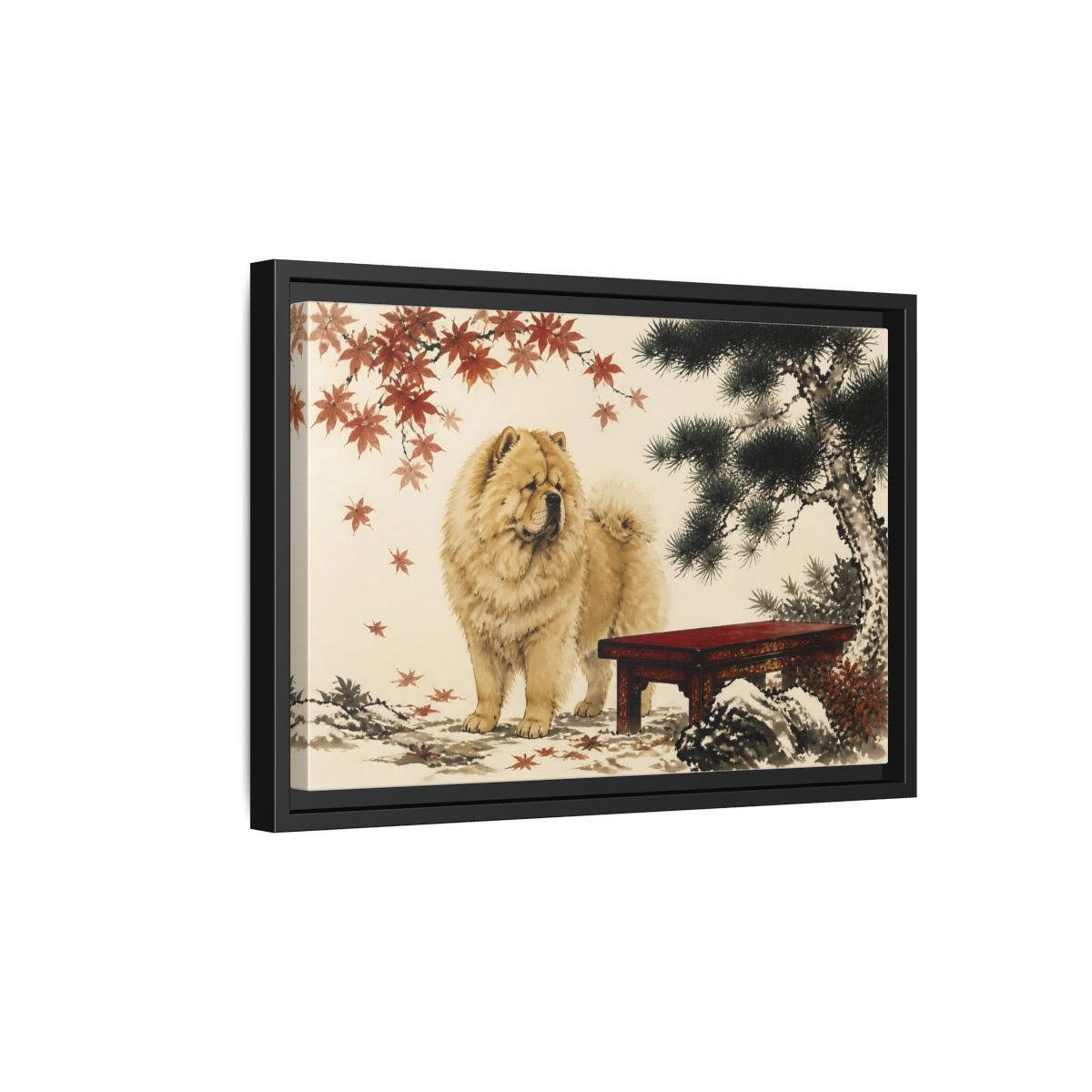 Side Mockup 6. Chow Chow In Autumn shown as framed canvas print