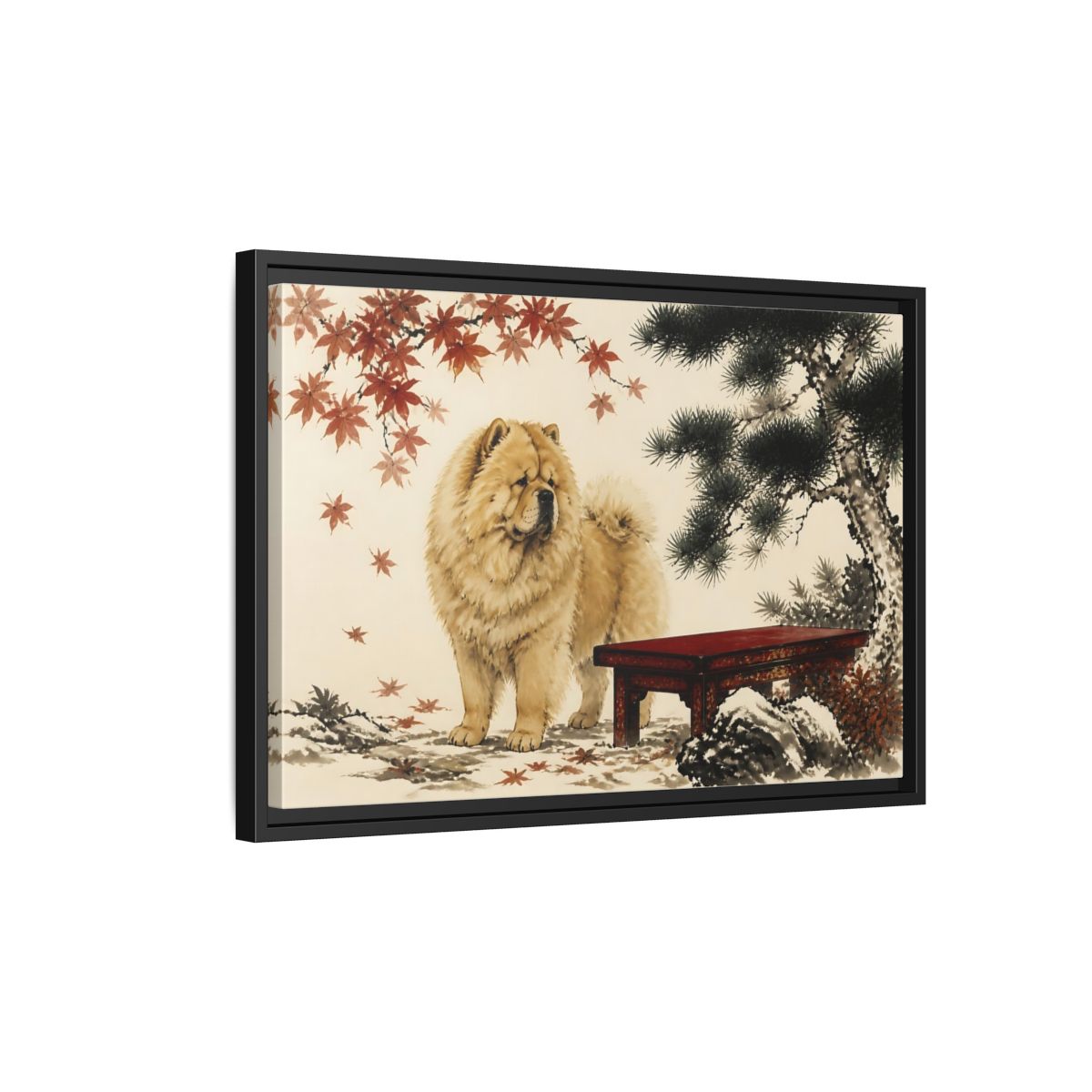 Side Mockup 3. Chow Chow In Autumn shown as framed canvas print