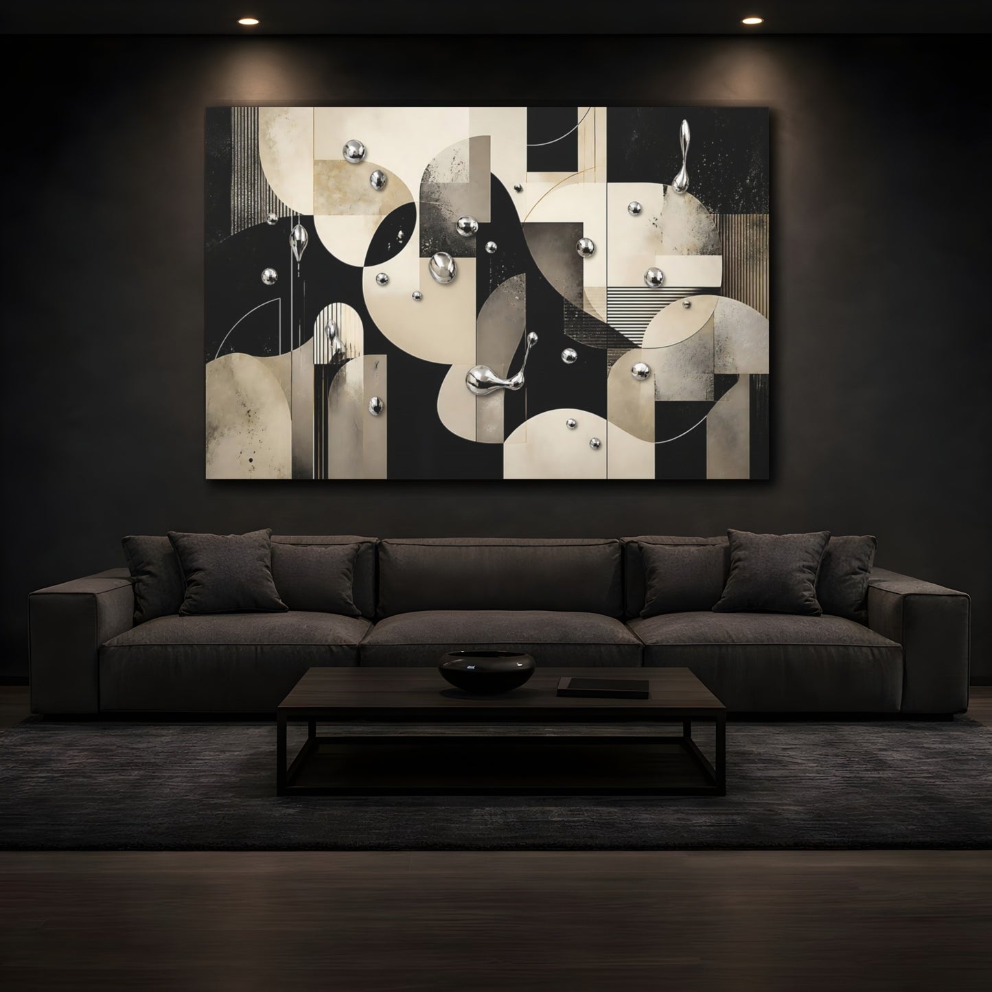 Mockup 3. Chrome Droplets Abstract shown as canvas print
