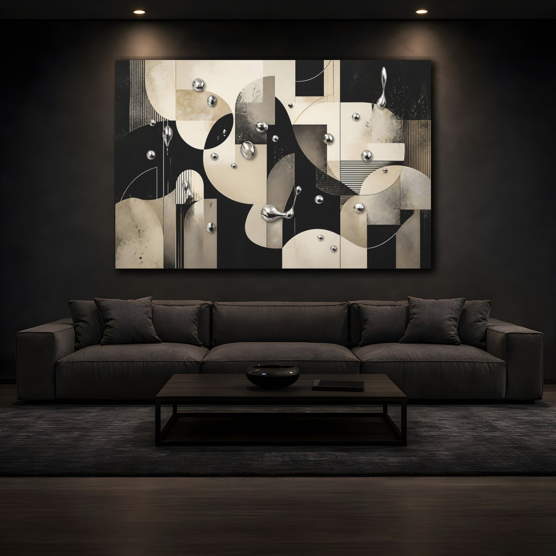 Mockup 3. Chrome Droplets Abstract shown as canvas print