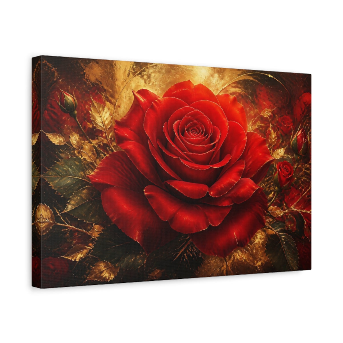 Side Mockup 4. Cinematic Crimson Rose shown as canvas print