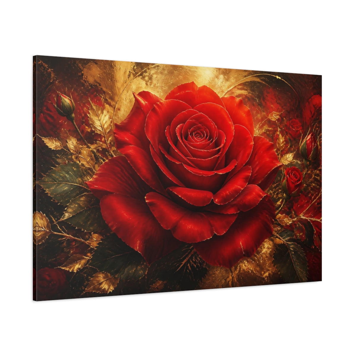 Side Mockup 1. Cinematic Crimson Rose shown as canvas print