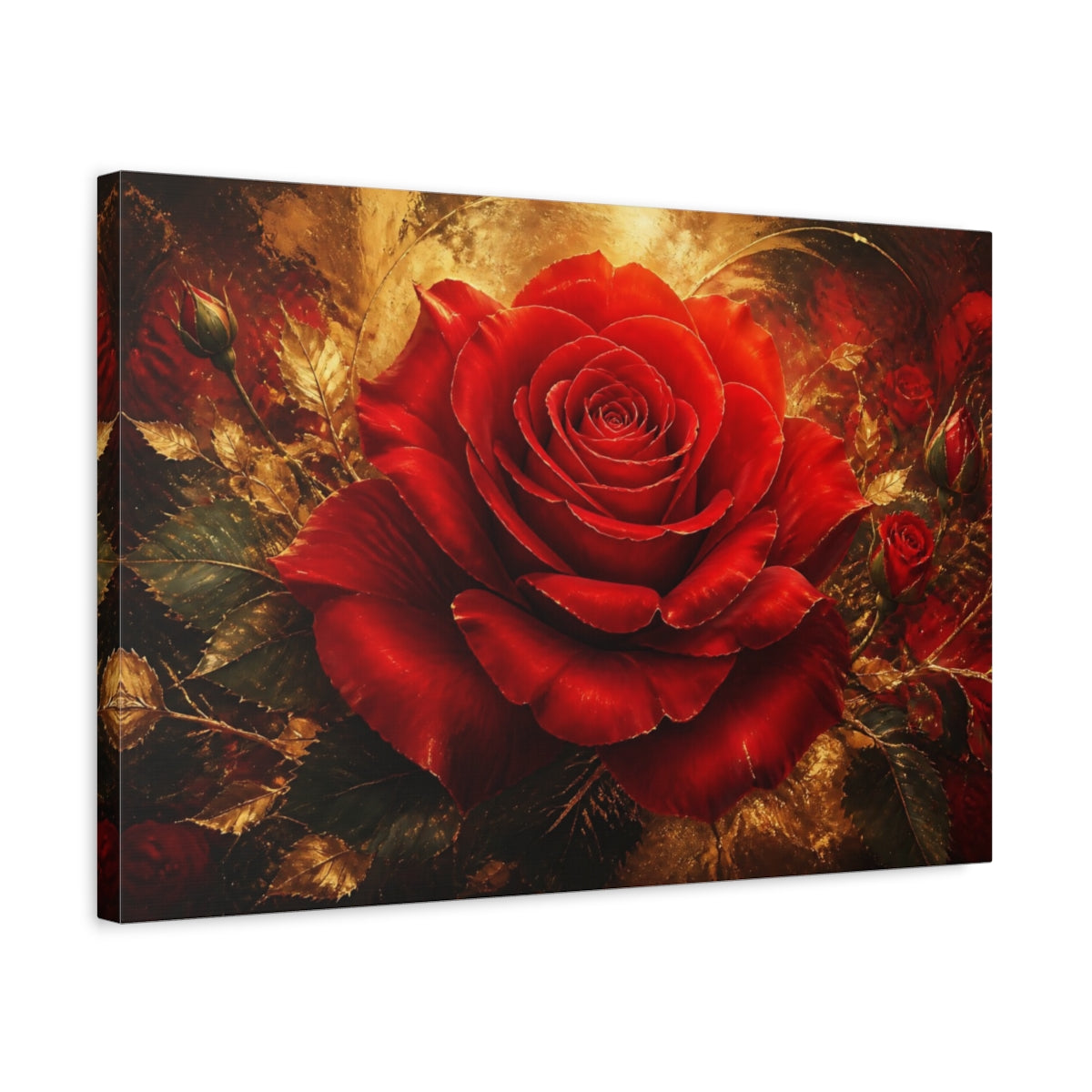 Side Mockup 3. Cinematic Crimson Rose shown as canvas print