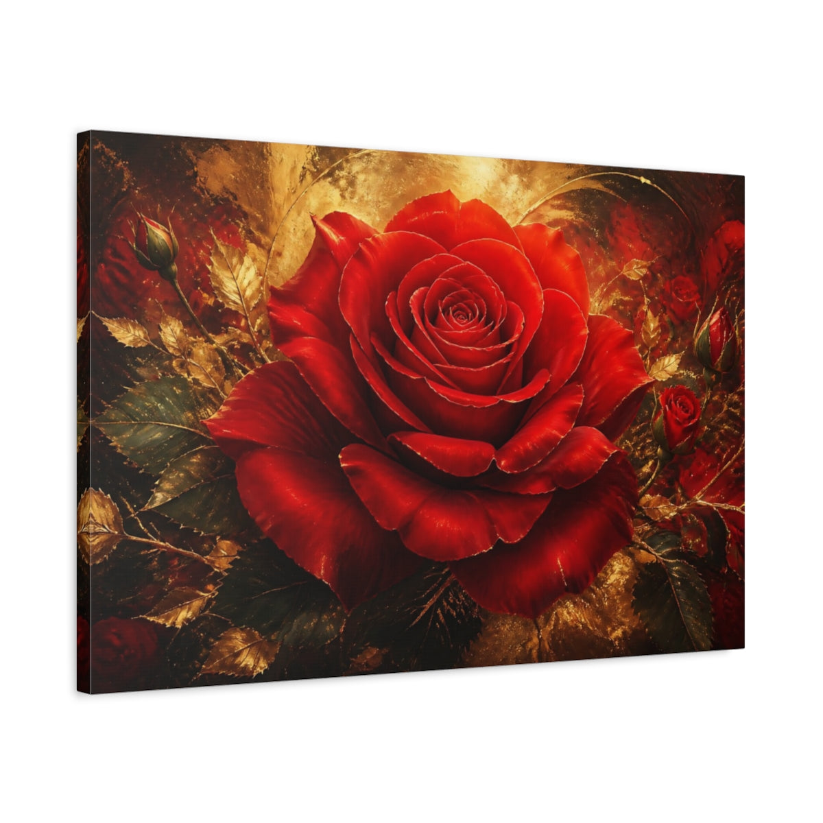 Side Mockup 2. Cinematic Crimson Rose shown as canvas print