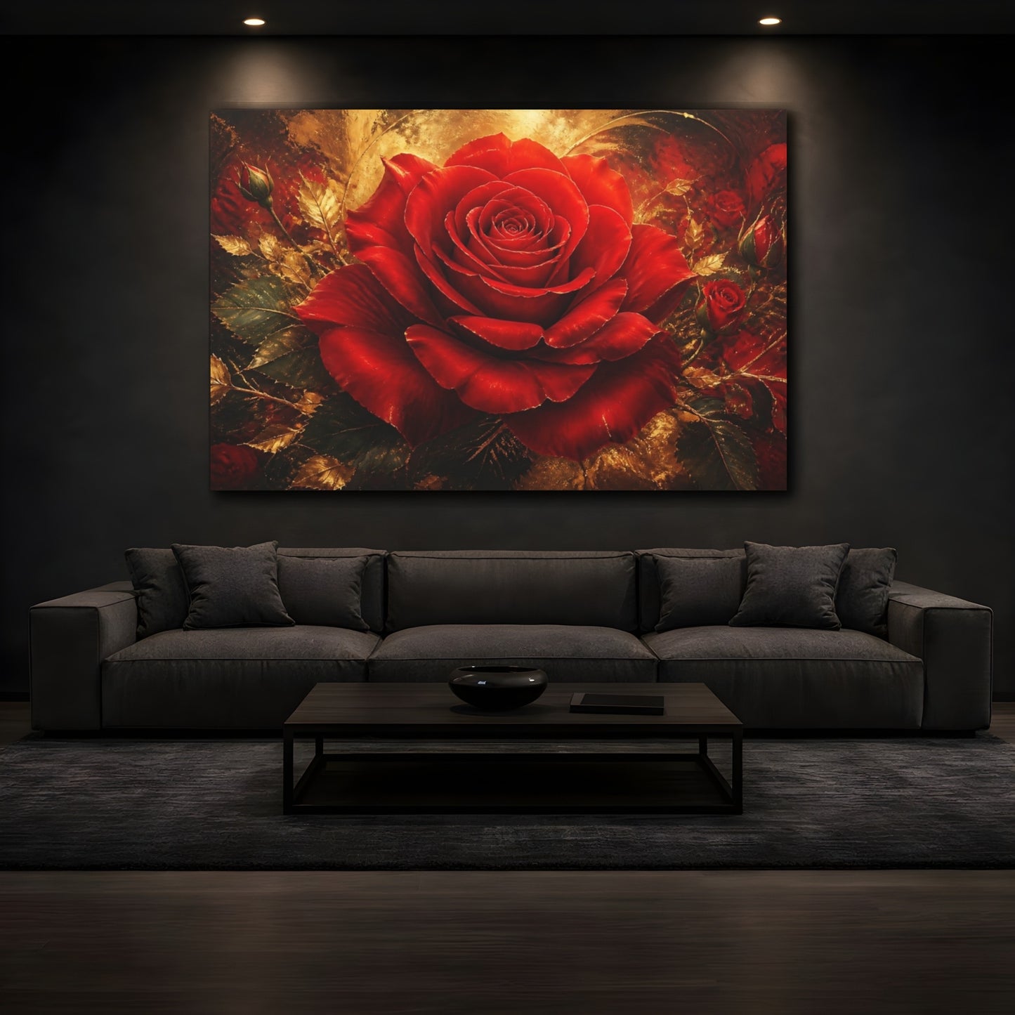 Mockup 3. Cinematic Crimson Rose shown as canvas print