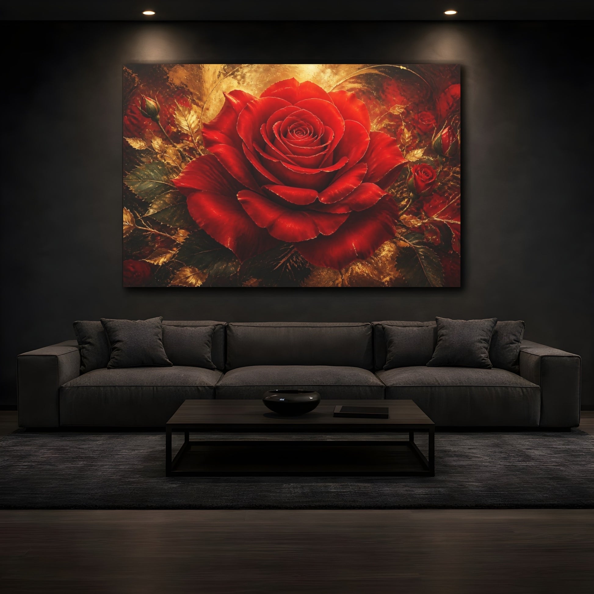 Mockup 3. Cinematic Crimson Rose shown as canvas print