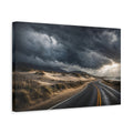 Side Mockup 4. Cinematic Landscape Artwork Old Road Near Sand Dunes In Storm Clouds shown as stretched canvas wall art