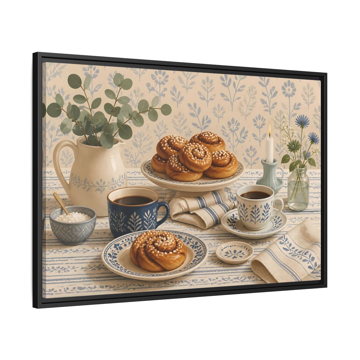 Side Mockup 13. Cinnamon Rolls & Coffee shown as framed canvas print