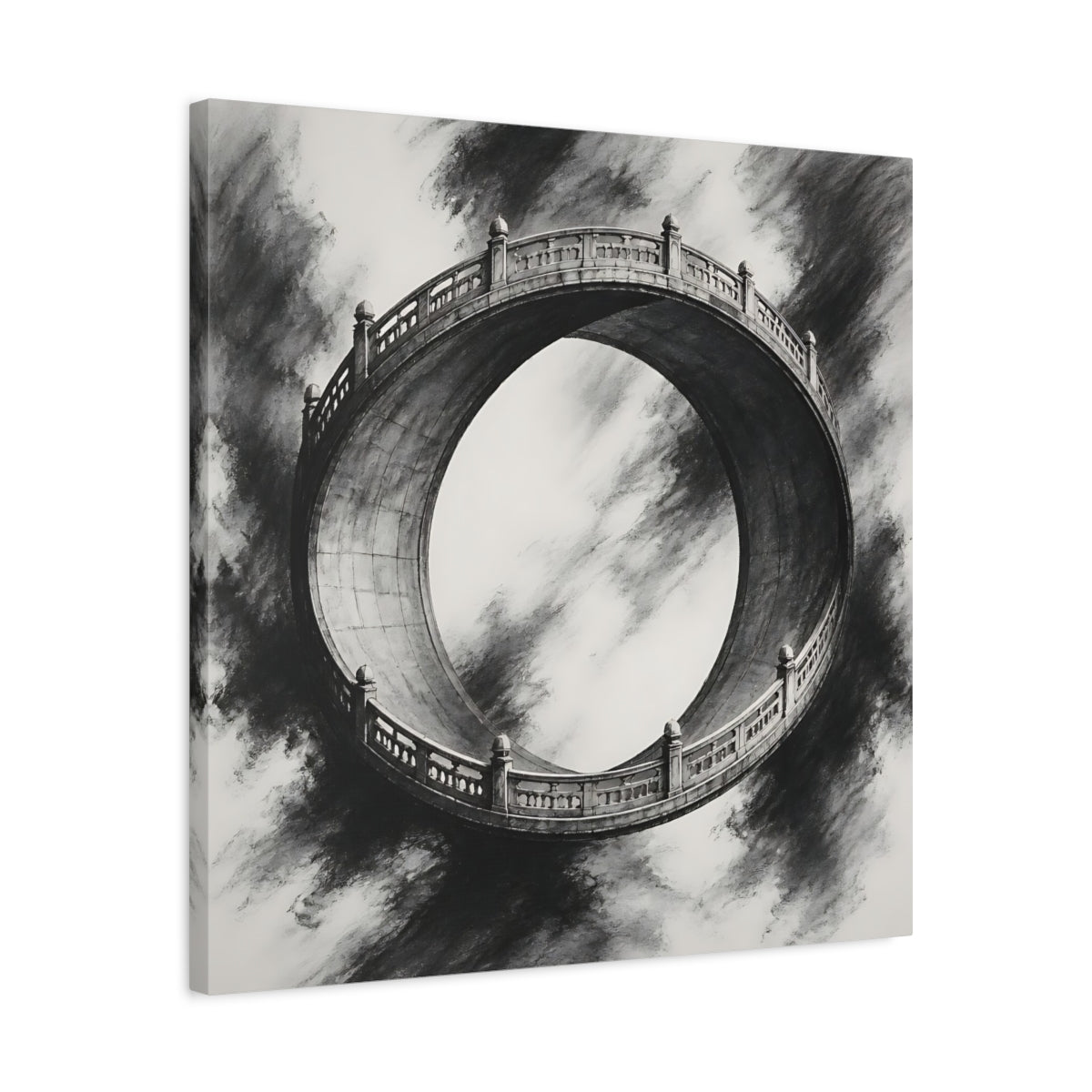 Side Mockup 4. Circular Bridge Illusion shown as canvas print