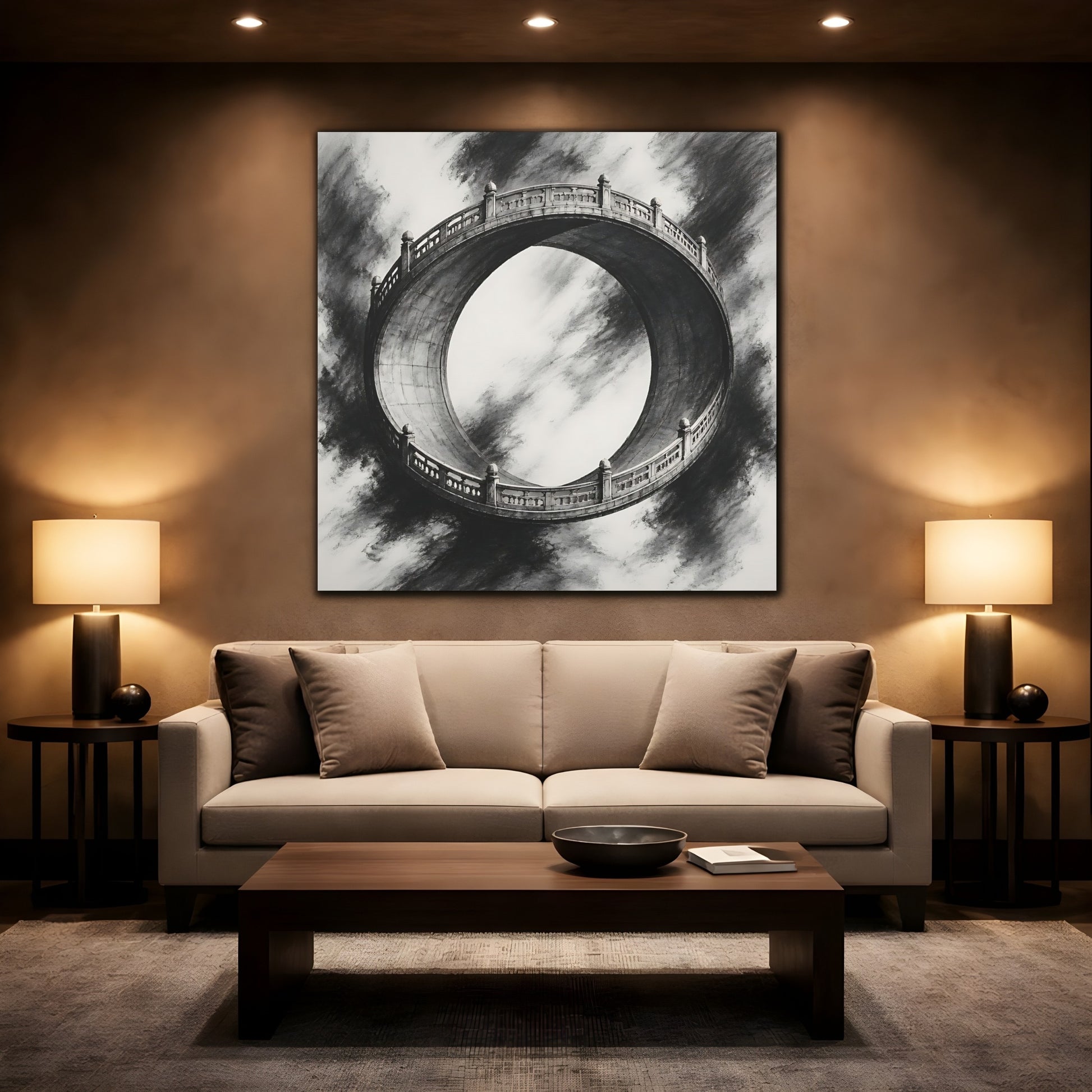 Mockup 2. Circular Bridge Illusion shown as canvas print
