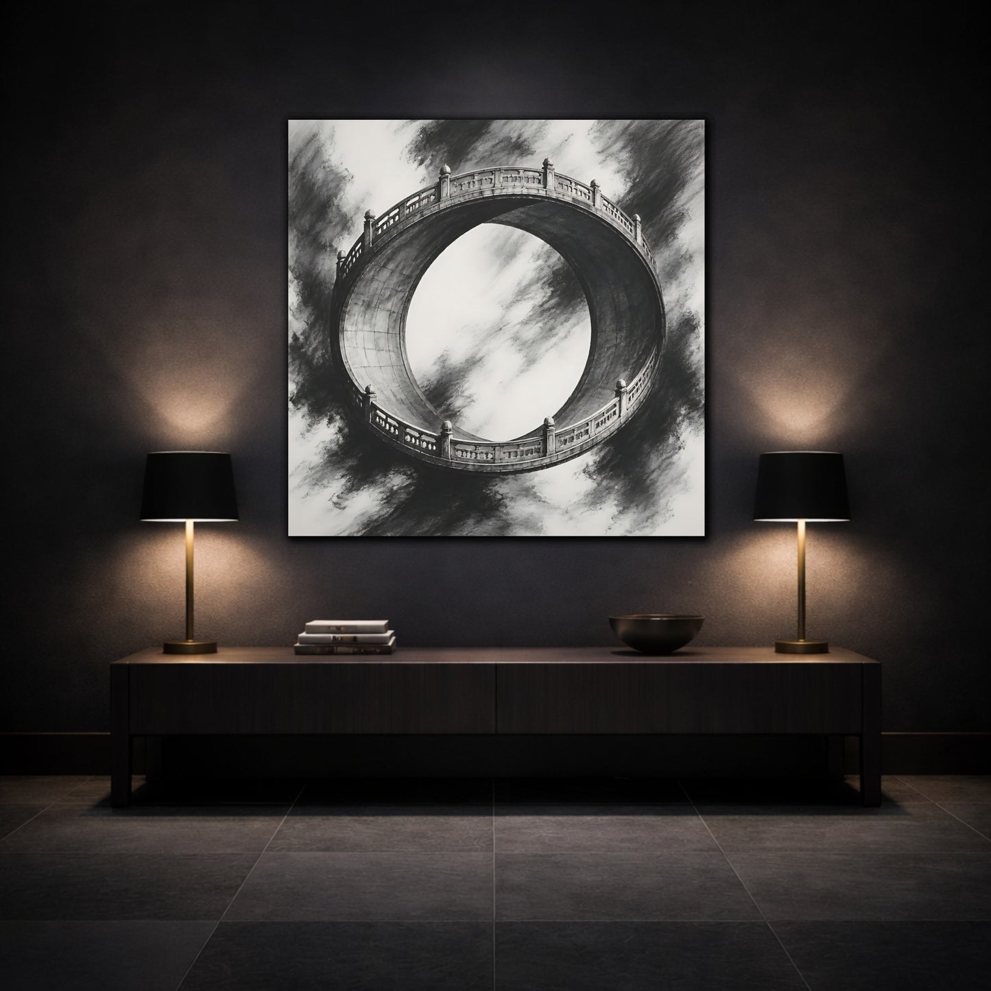Mockup 3. Circular Bridge Illusion shown as canvas print