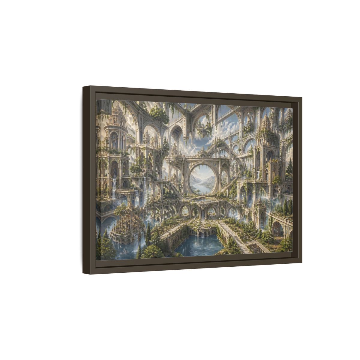 Side Mockup 5. Citadel Of Infinite Arches shown as framed canvas print