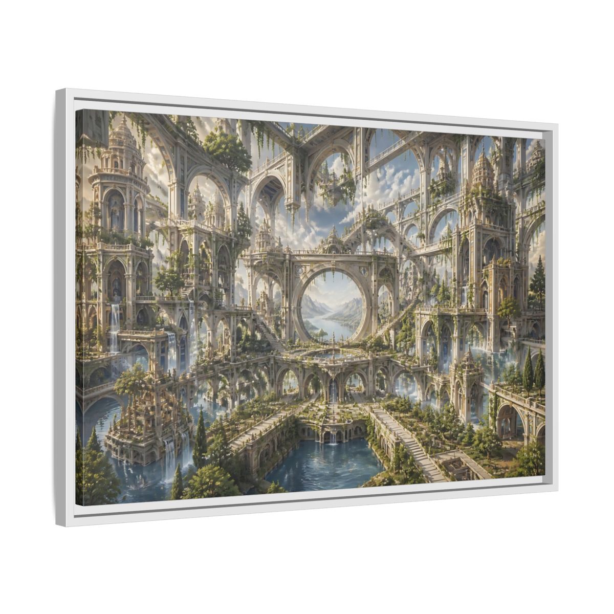 Side Mockup 10. Citadel Of Infinite Arches shown as framed canvas print